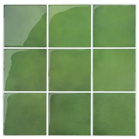 Commomy Upgrade Dickere 3D Fliesenaufkleber Klebefliesen Küche Bad 10 Stück | Vinyl Fliesen Selbstklebend Küchenrückwand Metro Wandfliesen Peel Stick Tiles, 30.5 x 30.5 cm, 2.5MM, Grün
