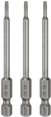 sourcing map 3 puntas de destornillador T8 Torx de 1/4 pulgadas, vástago hexagonal de 75 mm de largo, magnéticas, sin agujero, a prueba de manipulaciones, 6 puntos, destornillador de estrella S2 de