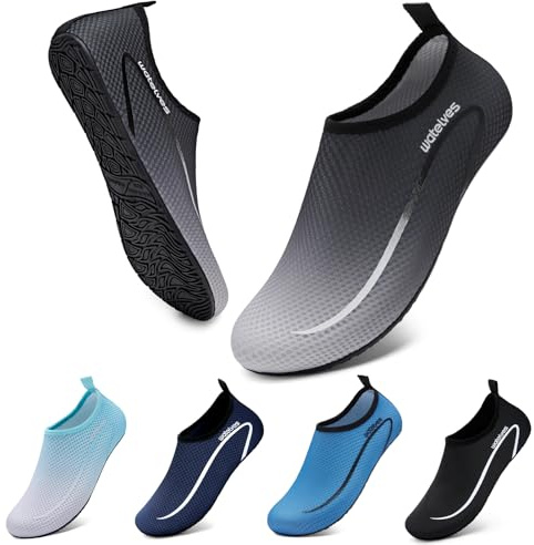 WateLves Scarpe da Scoglio Scarpette Donna Uomo Asciugatura Rapida Super Leggere Antiscivolo per Spiaggia e Snorkeling Unisex Line Nero Grigio 40/41