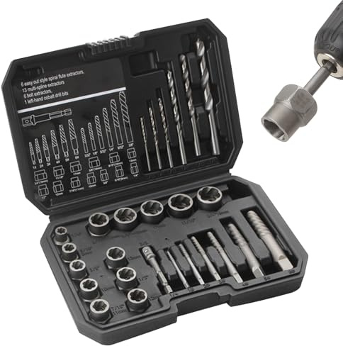 26Tlg Muttern Entferner Set: 42CrMo/35CrMo Edelstahl Schrauben Ausdreher Set, Schraubenausdreher Spiral-Profil-Steckschlüssel-Satz Bolzen Extraktor, für Beschädigte, Verrostete Schrauben, Muttern