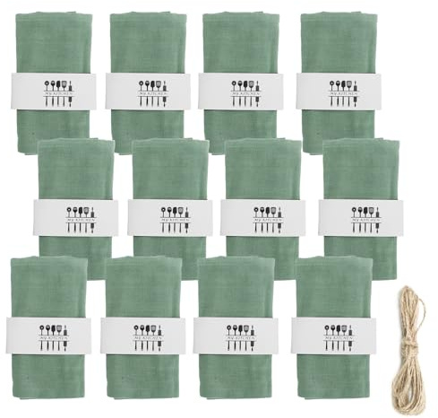12 Stück Stoffservietten, Wiederverwendbare Stoffservietten, 100% Natur Leinen Tischdekoration 40x40 cm Leinenservietten Baumwolle Servietten Stoff Tischservietten für Party Geburtstag (Grün)