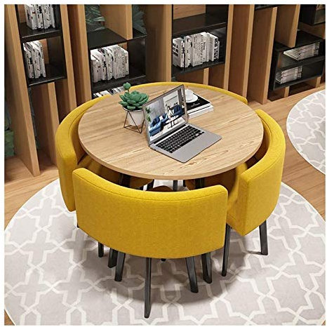 Modernes rundes Konferenztisch-Set - Stilvoller Couchtisch & Stühle für Büro, Café, Balkon, Wohnzimmer - Schlichtes Design für Geschäftstreffen & Freizeit (Rot, Gelb)