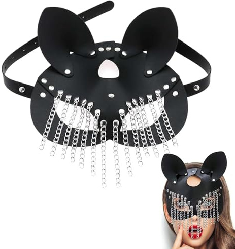 ESYFOR Masque Halloween Femme, Masque Catwoman Noir Sexy Cuir Pu Demi Masque de Mascarade Demi Masques Vénitien pour Halloween, Carnaval, Fête, Noël,Halloween