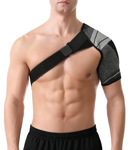 Rieoany Schulterbandage Herren Schulterstütze - Verstellbare Kompressionsbandage für Sport & Verletzungsentlastung, Unisex Schwarz, Beidseitig Tragbar, Atmungsaktiv