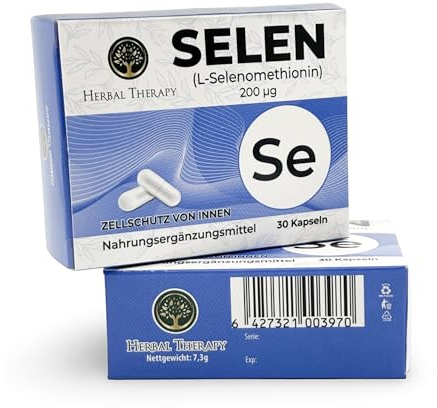 Herbal Therapy Selen 200 µg L-Selenomethionin Kapseln | Hochdosiert für Immunsystem & Schilddrüse | Vegane Form für beste Aufnahme | Für gesunde Haare & Nägel | 30 Kapseln