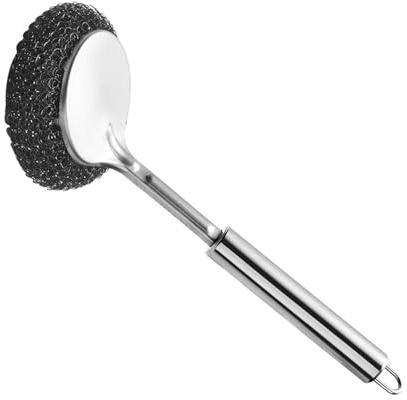 ZHENGCI Stainless Steel Wool Scrubber with Long Handle for Dishes,Scrubbing Scouring Brush for Kitchen Pots,Pans,Sink