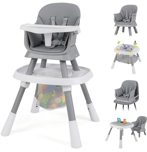COSTWAY High Chairs for Babies and Toddlers, 16 in 1 Convertible Highchair/Table Chair Set/Building Block Table/Booster Seat with Removable Tray, Safety Harness (Grey)