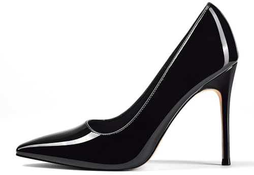 Zhabtuc Escarpins Femme à Bout légèrement carré Talon Aiguille 10 cm Vernis Chaussures fermées pour cérémonie et Mariage