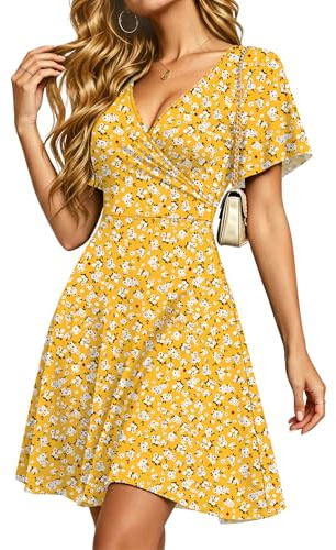 PLMOKEN Vestido Cruzado de Verano para Mujer con Mangas con Volantes