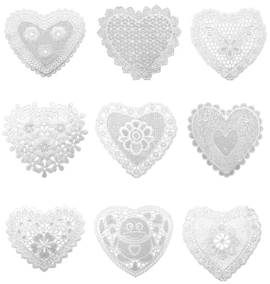 WINXMIN Lot de 9 napperons Forme de cœur en dentelle, napperon dentelle, napperon,Pour commode, cuisine, salle à manger, fête, commode,Blanc