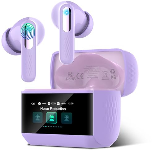 ZYHKON Bluetooth Kopfhörer mit Touchscreen, In Ear Kopfhörer Kabellos Bluetooth 5.4 mit ANC/ENC Mic mit Geräuschunterdrückung, HiFi Stereo Ohrhörer USB-C, Lila