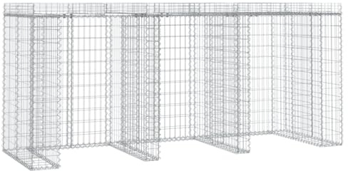 Abri pour 3 Poubelles, Cache Poubelle Cadre à Gabion pour Poubelles Extérieur 270x91x120 cm Fer galvanisé