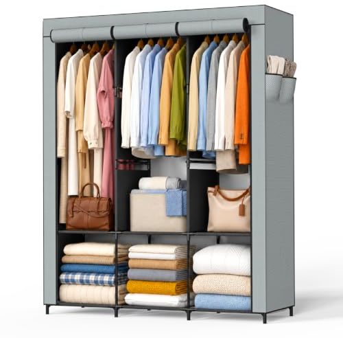 Newthinking Fabric Canvas Wardrobe, Temporary Wardrobe with Hanging Rail