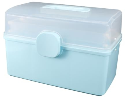 Cabilock Boîte à Médicaments Portable en Plastique Bleu avec Poignée, Étui Multifonctionnel Rotatif et Étanche pour Rangement de Pharmacie à Domicile