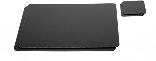 Platzsets und Untersetzer (2er Set) aus recyceltem Leder, Tisch-Sets, 2 Stück platzsets und 2 undersetzer, Tischsets, Platzdeckchen 40 x 30 cm und Untersetzer 10 x 10 cm (Schwarz)