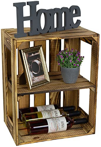 flambierte/geflammte Bücherregal - Schuhregalkiste mit Zwischenbrett/Mittelbrett Einlage ca 50x40x30cm / Apfelkisten Weinkisten Holzkisten aus dem Alten Land (GEFLAMMT OFFEN MIT Einlage QUER)