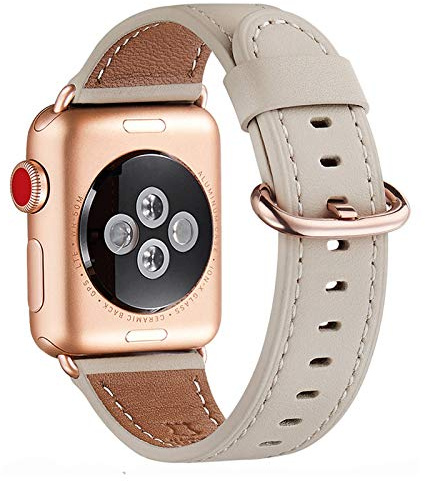 WFEAGL Kompatibel für Apple Watch Armband 40mm 41mm 38mm 42mm(Series 11 10),Lederband Ersatzband für Herren Damen Kompatibel für iWatch Series 11/10/9/8/7/6/5/4/3/2/1,SE/SE2, Elfenbein Weiße+Roségold)