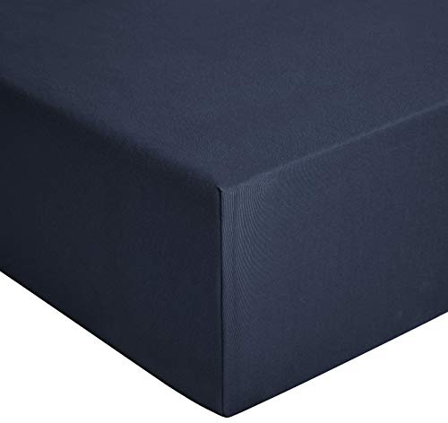 Amazon Basics - Spannbetttuch, Jersey, Marineblau - 140 x 200 cm