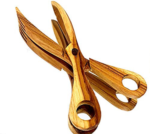 Blue Bright Wood Salad Teak Tong Wooden Scissor Design Spoons Fork Modern Serving Servers Kitchen Tools