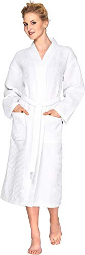 Badrock - Sauna Bademantel mit Namen Bestickt - Waffelpiqué - 8 Farben - Herren und Damen - mit Stickerei - Personalisiert - Weiß - M - SKU 494
