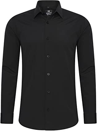 Rusty Neal-herrskjorta premium slim fit långärmad stretch kontrast skjorta affärsskjorta fritidsskjorta, svart, L