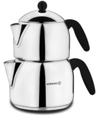 Korkmaz Orbit – Théière double en acier inoxydable avec poignées en bakélite, bouilloire turque Samovar pour thé en vrac, anniversaire, mariage, Thanksgiving, cadeau de Noël pour les amateurs de thé