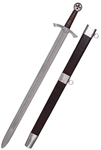 Battle-Merchant Schottisches Templer Schwert mit Tatzenkreuz, mit Scheide | Kreuzfahrer-Schwert Replik aus Schottland, Ledergriff, Historisches Sammlerstück & Dekoration, Ritter, ab 18
