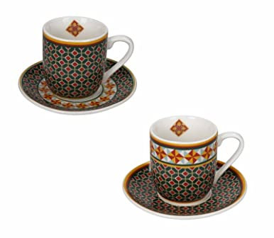 Brandani 52530 Tazzina Caffe Le Cementine in Fiore Set 2 Pezzi Porcellana, cm d 11x7,5, 100ml, Forno, Freezer, Lavastoviglie, Microonde
