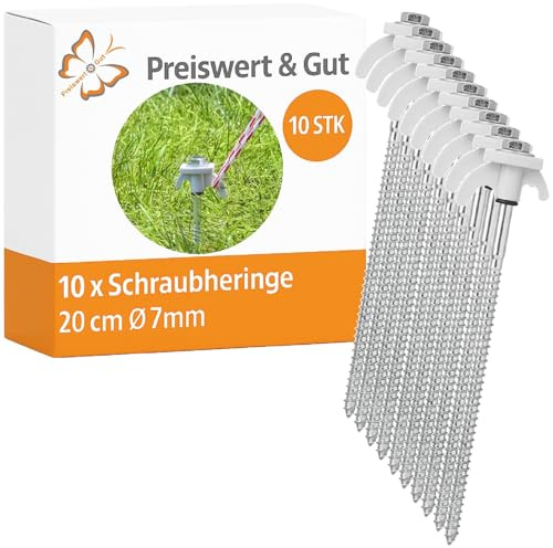 Preiswert&Gut 10x Heringe Zelt 20 cm lang Schraubheringe Camping mit Kunststoff Haken als Zeltzubehör Erdnägel zum Schrauben ca. Ø 7 mm als Campingzubehör