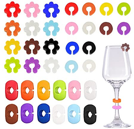 Silars Marque Verre, 36pcs Marqueurs de Verre Réutilisables Marqueurs de Boissons en Silicone, Identificateur de Verre pour Diverse Tasse Verre à Vin (3 Styles avec 12 Couleurs)