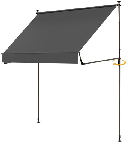 BelleMax Klemmmarkise Markise Balkon ohne Bohren, 400 cm x (125 + 25 cm) Anthrazit, Balkonmarkise mit Handkurbel, Faltbarem Seitenarm, UV-Schutz, Wasserdicht und Höhenverstellbar