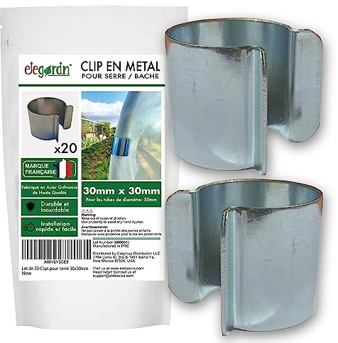 Elegardn® 20 clip per serra 30 mm x 30 mm clip per serra tunnel da giardino telone clip in metallo con rivestimento zinco