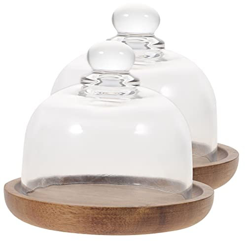 BESTonZON Set Da 2 Mini Piatti Da Dessert e Vassoi Per Torta in Vetro e Legno, Struttura Stabile, Capacità Ampia, Per Feste, Matrimoni, Ristoranti e Buffet