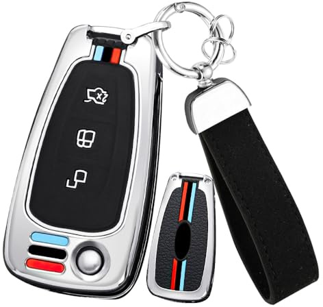 ontto Autoschlüssel Metall Hülle Passt für Ford Ranger C-Max S-Max Focus Galaxy Mondeo Transit Tourneo Custom Metall Autoschlüssel Etui Schlüsselhülle Schlüsselanhänger Zubehör 3 Taste-B Silber