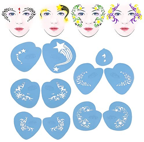 5pcs Gesichtsfarbe Schablonen Kit, PET wiederverwendbare Face Paint Stencil Vorlage für Halloween Party Cosplay Kinderschminke Gesichtsfarbe Vorlagen zum Malen