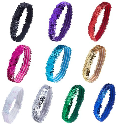 GORGECRAFT 10 Farben Pailletten-Stirnband Funkelndes Breites Elastisch Leuchtend Dehnbar Glitzernd Modisch Verstellbares Haarband Zubehör Für Damen Sport-Stirnband Partygeschenke