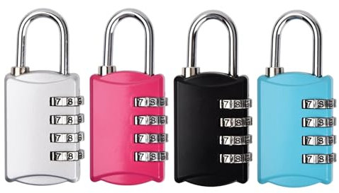 4 Stück Vorhängeschloss Zahlenschloss, 4 Stellig Vorhängeschloss Mit Zahlencode, Schloss Mit Zahlencode aus Metall Wetterfest, Zahlenschloss Vorhängeschloss Klein für Schließfächer,Tor, Zaun (4PCS)