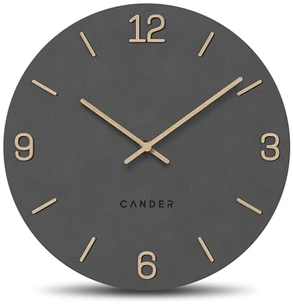 Cander Berlin MNU 2625 E Lautlose Wanduhr 25 cm ohne Ticken analog Wohnzimmer Büro modern Vintage grau Zeiger aus Holz