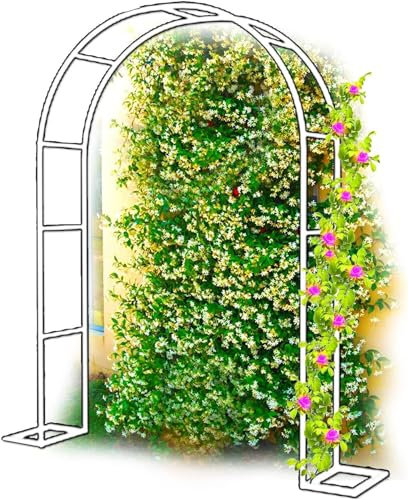 Große Torbogen Rosenbogen Aus Metall, Breite 120 140 180 240 300 350cm, Rosenbogen Holz wetterfest,für Rosen Blumen im Garten Terrasse/Kletterpflanze,Weiß,W240*H220cm