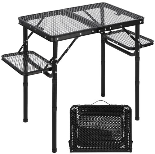RedSwing Mesa plegable para parrilla con espacio extra, altura ajustable, mesa pequeña portátil para exteriores, interiores, camping, picnic, barbacoa, color negro con mesa auxiliar