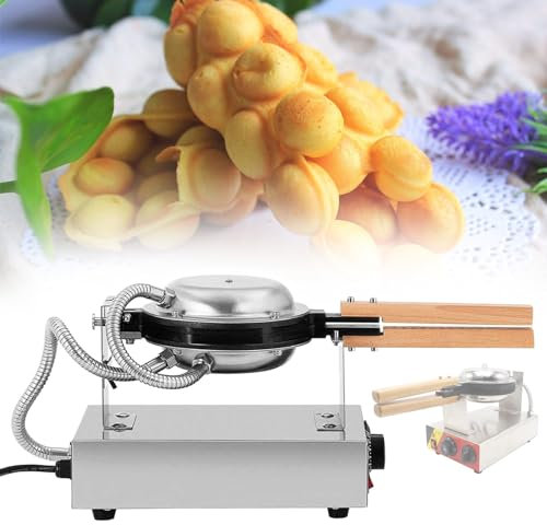 Eastnmythet Commercial Bubble Waffle Maker, 1400W Egg Waffle Machine Bubble Waffle Iron with 180° Rotatable & Wooden Handles, 50-300℃ Adjustable,Single-220V
