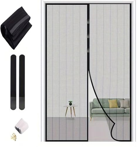 STQDEU Fliegengitter Tür Magnet,Hands-Free Mesh Partition,Heavy-Duty Curtain with Powerful Magnets and Full Frame Magic Tape,Magnet Fliegengitter Tür Schutz gegen Fliegen und Mücken (black, 90*210CM)
