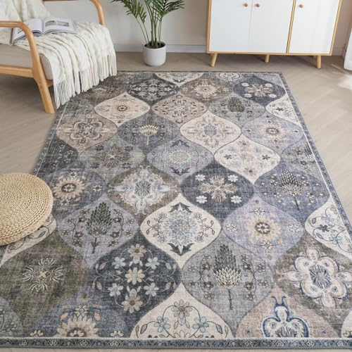 Xfrog Moroccan Trellis Area Rug 200x300cm, Washable Non-Slip Oriental Accent for Living Room, Indoor Retro Floral Design for Nursery Bedroom Office