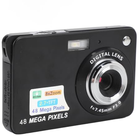 Cámara Digital de 48MP, Zoom óptico de 8X Cámara de Video Vlogging FHD 1080P, Pantalla LCD de 2.7, Enfoque Automático, Cámara Digital Automática de Belleza Facial y Disparo para
