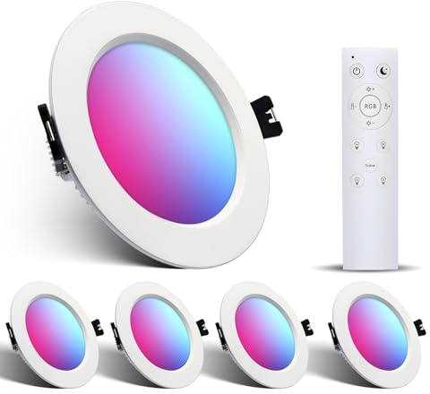 4er LED Einbaustrahler RGBW 10W 230V, smart Downlight dimmbar, Ø90-100mm
