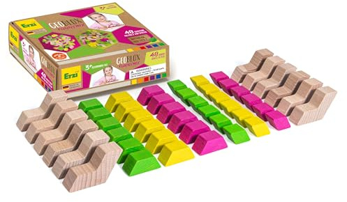 Erzi 42088 Bausteine GeoBlox FunnyMix aus Holz, für Kinder | zum kreativen Bauen und konstruieren