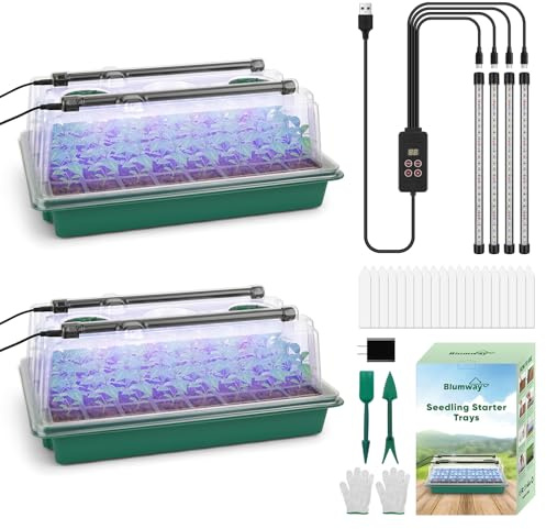 Upgrade Setzling Starter Tabletts mit Wachstumslicht, 80 Zellen Sämling Tablett mit Humidity Dome/Indoor Grow Kit für tiefwurzelnde Sämlinge, 1-24 Stunden Timer, Weißes&Blaues&Rotes Wachstumslicht