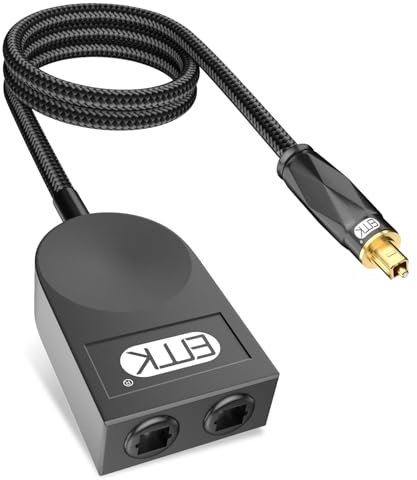 EMK Optical Splitter 1x2 [Support LPCM2.0, Dolby Digital, DTS 5.1] Digital Optical Audio 1 in 2 Out Toslink Splitter Compatible with Home Theater,Sound Bar,Television,Blu-ray Players,Speaker