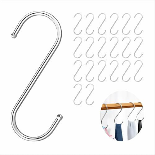 wilcractk Lot de 20 Crochet S Acier Inoxydable, Crochet en métal robuste double pour Cuisine, Salle de bain, Dressing Room et Bureau Jardin, l'Armoire