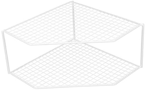 EXAOMBLE Kitchen Pan Rack Double-layer Table Top Organizer White Wear-resistant Tiered Shelf for Corner Kitchen Pot Storage Household Countertop Accessory